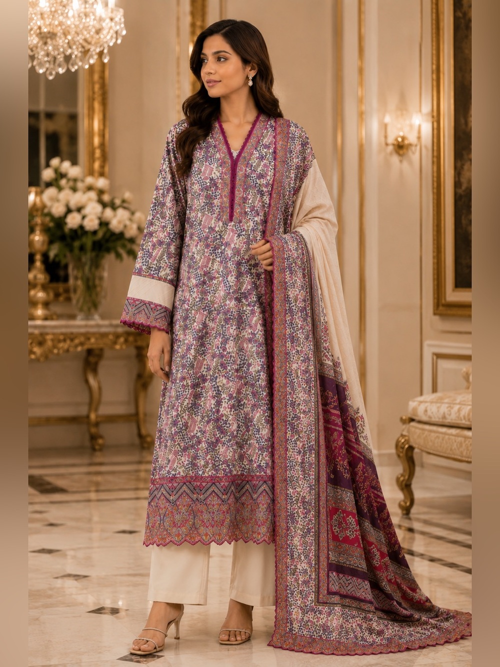 Beautiful  3-Piece Luxury Lawn Outfit